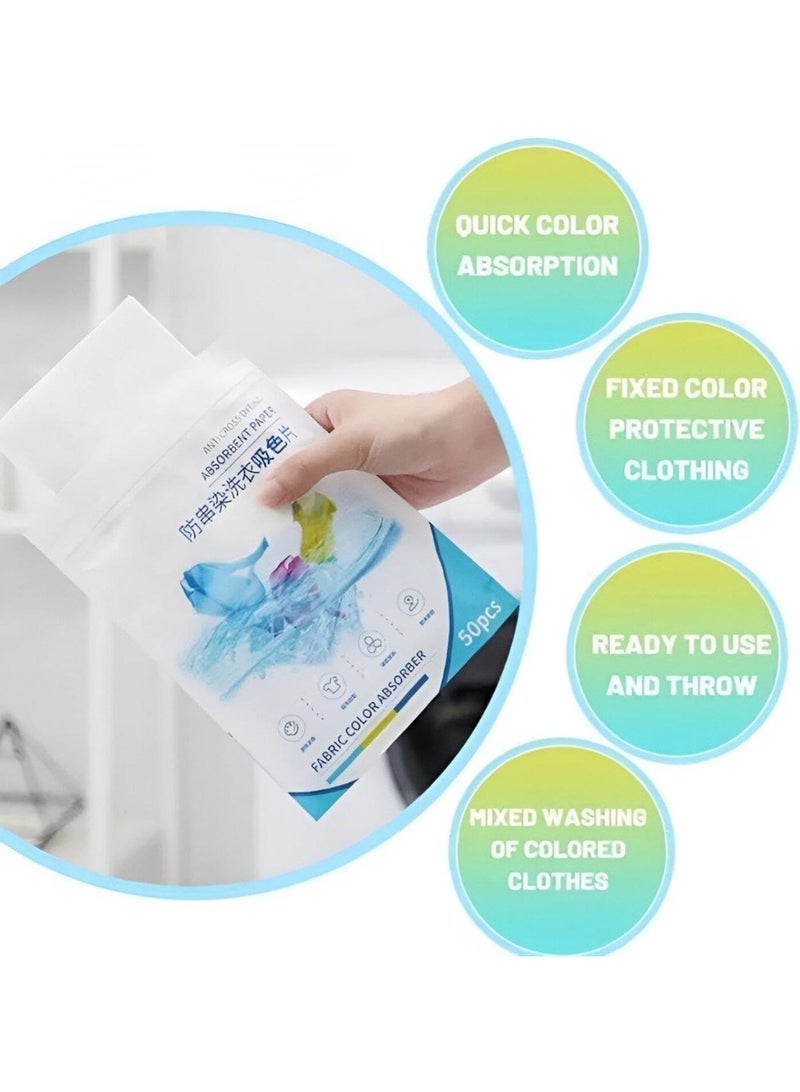 50مناديل امتصاص الألوان للغسيل، ٥٠ مناديل امتصاص ألوان الأقمشة للاستخدام مرة واحدة، تمنع بهتان الألوان واختلاطها - سهلة الاستخدام، آمنة لجميع الأقمشة. - Image 2